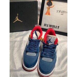 Nike Air Jordan 4 Retro Lace Up Athletic Shoe Boys DR6952-400 Blue White Size 5Y